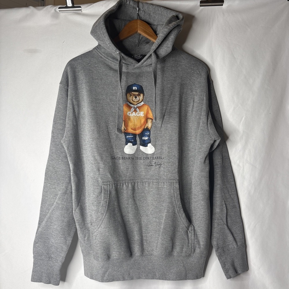 The Dirt Label Gray Gage Bear Graphic Hoodie Mens Med Streetwear Sweatshirt TDL